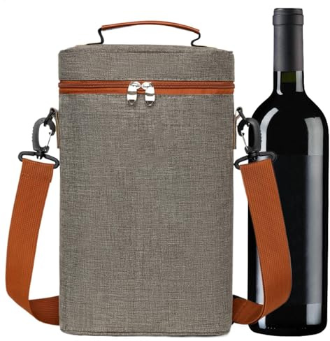 Dtaigou Bottle Wine Tote Bag - Sac fourre-tout isotherme vin 2 bouteilles | Porte-vin avec poignée Sac fourre-tout portable pour BYOB, femmes et hommes, seize if grey, Refer to description, Unisexe