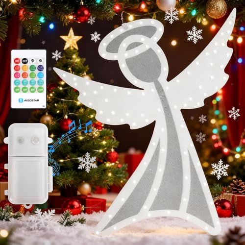 Aigostar Luces de Ángel Ventana Navidad con Caja de Música, Luce de Navidad a Pilas, Colgando Luces Arbol Navideña con Temporizador, Decoración Navideña Festiva, Luce Navideñas para Ventana