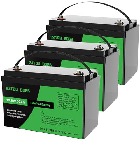DATOUBOSS 12V 100Ah LiFePO4 Batterie, 1280Wh Lithium Akku mit Verbessertes 100A BMS, Max 15000 Tiefe Zyklen, Unterstützung in Serie/Parallelschaltung, für Wohnmobil, Solarpanel, Marine (3 Stück)