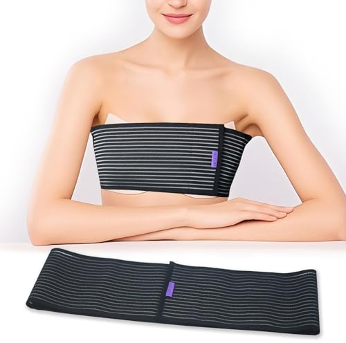 Post Surgery Breast Implant Stabilizer and Compression Band, Breast Augmentation and Reduction Strap, Chest Belt, Sports Bra Support Strap Bandage (Black)