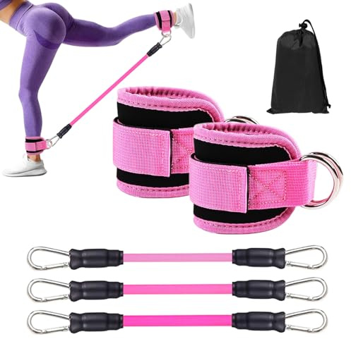 Fasce di Resistenza alla Caviglia, Set di Resistance Bands con Polsini, Attrezzo per Glutei Traspirante, Cavigliere Palestra con Anelli D per Tonificare i Glutei e i Muscoli delle Gambe