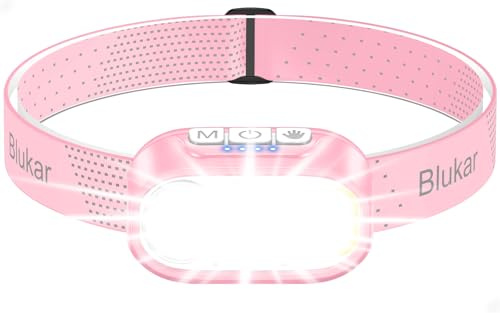 Blukar Stirnlampe LED 2 Farbtemperatur Wiederaufladbar, Superhell Kopflampe Stirnlampe Dimmbar mit Rotlicht & Sensor, 12 Lichtmodi, Wasserdicht & 30H+ Dauer für Stromausfälle/Camping, Helles Rosa