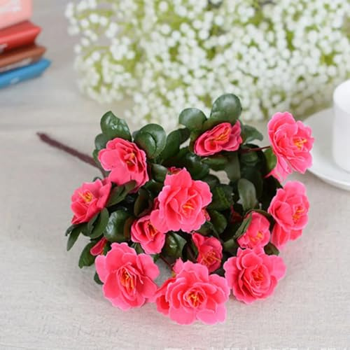 LIJUCAI Outdoor Artificial Red Azalea Flowers Bushes Resistant Fake Flowers Home Decor Small Decorations(Rose Red)