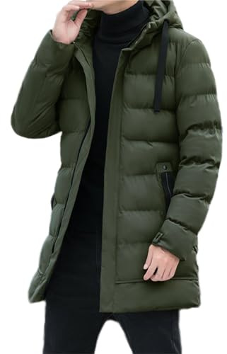 Generisch Steppmantel Herren Lang Winterjacke Männer Outdoor-Mantel Mit Kapuze Daunenmantel Warm Winddicht Herrenjacke Wintermantel Pufferjacke Reissverschluss Winter Langarm Mantel Dicke Daunenjacke