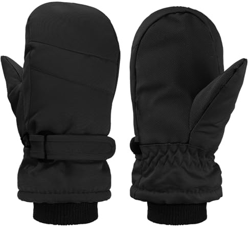 Geyoga Kids Snow Mittens Waterproof Winter Ski Gloves Warm Thicken Snow Gloves for Girls Boys(Black,5-8 Years)