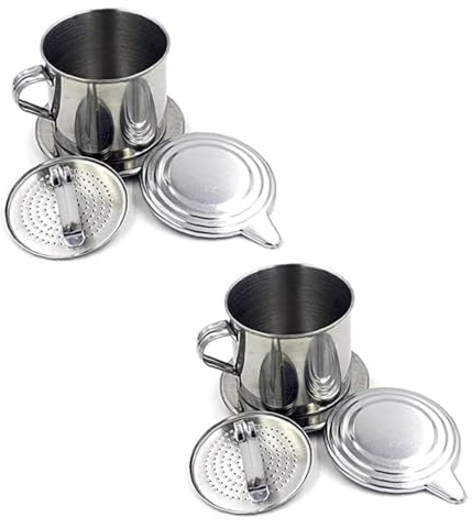 Clockjuan Vietnamesischer Kaffeefilter, Edelstahl, für Zuhause, Küche, Büro, Outdoor, 2 Stück