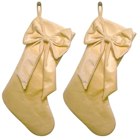 DONGKER Weihnachtsstrümpfe mit Schleife, 2 Stück 45cm große Samt-Weihnachtsstrumpf, Hängende Weihnachtsbaumschmuck für Kamin, Feiertage, Feste, Partys