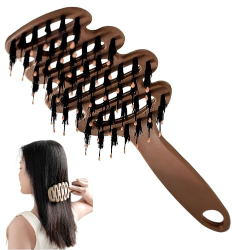 VRYNDH Bürste mit Borsten, Wildschweinborstenbürste, runde Haarbürste,great lengths bürste,Haarbürste, für Volumen und Glanz, Toupetbürste, Stylingbürste für Frauen und MännerVolumenbürste.（schwarz）