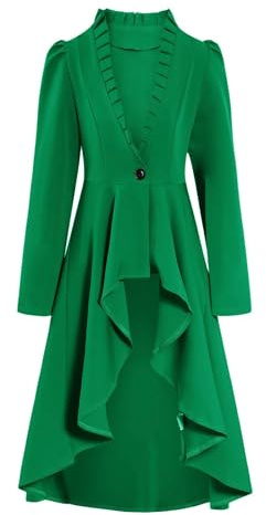 Generisch Karneval Omen's Jacke Mittelalter Retro Gothic Frack Langarm Frack Hemd (Green, M) Karneval Kostüm