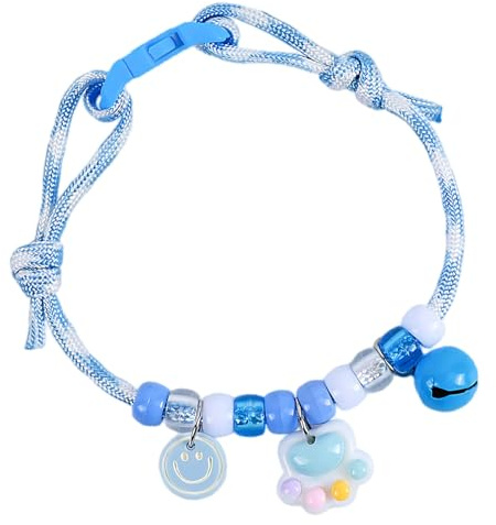 Generic Blaues Katzenhalsband, Pfoten-Anhänger, gewebte Kätzchen-Halskette, kleines Hunde- und Katzenhalsband mit Glöckchen