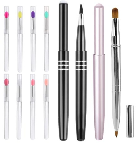 11 Stück Lippenpinsel Set, Enthält 3 Einziehbare Lippenstiftpinsel und 8 Silikon Lippenpinsel mit Kappen, Concealer Pinsels, Lippenkonturenstift, Lipliner Make up Werkzeug für Lipgloss