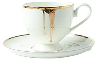 SBJKLYRN Taza y platillo de café. Juego de Taza y platillo café té la Tarde, Negra Inglesa, Juego Porcelana Hueso, Simple