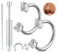 Chriscoco G23 Titanium Horseshoe Nose Ring 8mm Septum Piercing Jewellery Gold/Silver/Black Septum Ring Double Gem Cartilage Helix Tragus Earring Lip Daith Ear Piercing Jewellery 16G/18G/20G