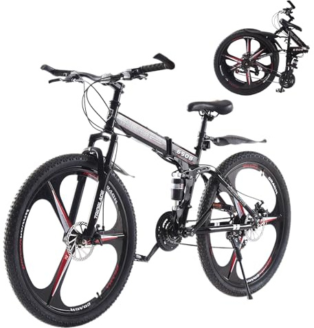 KernGut Klappbares Mountainbike, 21 Gänge, Doppel Scheibenbremsen, MTB, High-Carbon Stahlrahmen, Vollfederung, Faltbares Sport Fahrrad für Erwachsene