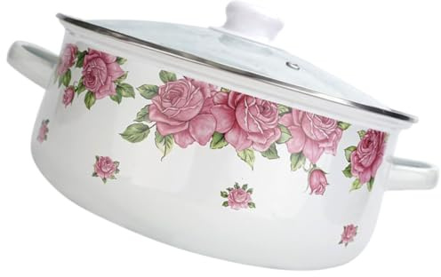 TOGEVAL Retro Enamel Cooking Pot 1.5l Double-Handle Soup Pot with Uniform Heating and Flat Bottom for Cooking Porridge and Seafood