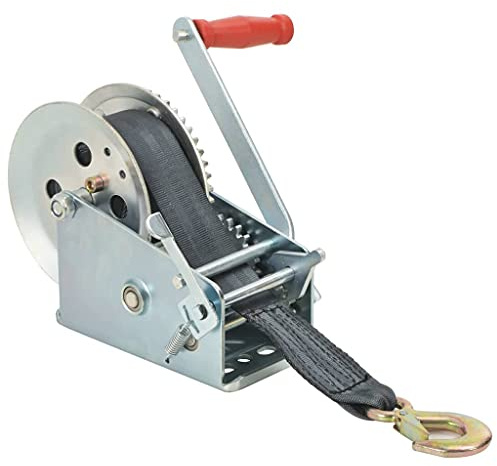 Runheo Cabrestante de mano con correa 1587 kg, hierro y poliéster, 8 m de cincha, 46 mm de ancho, 4 a 1 y 8 a 1, 2 vías, para todoterreno, remolque, barco y taller