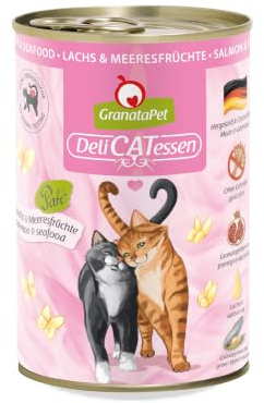 GranataPet DeliCATessen Lachs & Meeresfrüchte, 6 x 400g | Alleinfuttermittel, Getreidefrei, Ohne Zuckerzusatz, Taurin & Grünlippmuschel, Hoher Fleischanteil, Made in Germany