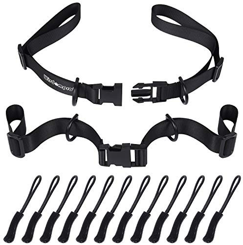wisdompro 2 Pack Backpack Chest Straps, Heavy Duty Adjustable Backpack Sternum Strap Belt with Quick Release Buckle and 12 Pieces Zipper Pulls for Hiking and Jogging