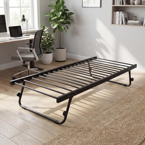 Panana Black 3FT Single Metal Frame Under Bed Guest Trundle Bed For Adults & Kids (Black, Trundle Bed)