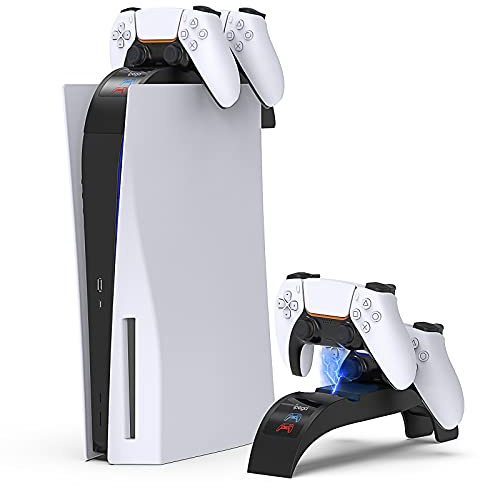 Auarte - Base di Ricarica per PS5 Controller, Caricatore Joystick con Indicatore LED e Chip di Ricarica di Sicurezza Integrato, Doppia Stazione di Ricarica Compatibile con Dualsense
