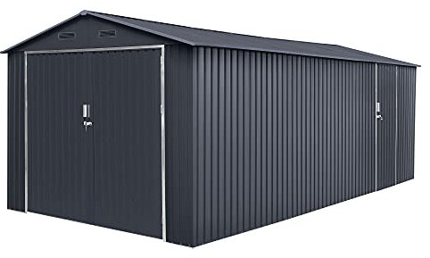 Garaje Metalico Tonsberg 18m2 – 602x300x232cm – Resguardo Exterior para Coche - Cierre de Seguridad con Llave - 4 Rejillas Anticondensación - Puerta Amplia - Cochera Cobertizo Jardín Almacenaje