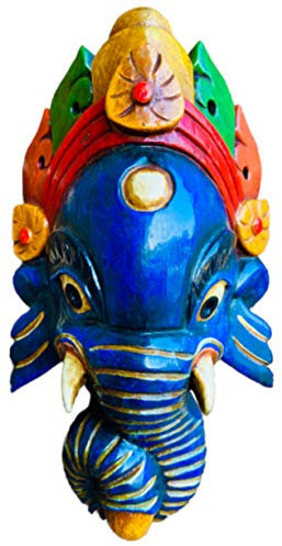 QT S Ganesh Antike Handgefertigte Holz Wandbehang 10 Zoll Maske des HinduGotts des GlücksErfolgs Ganesha Form des Elefantenkopfes für dekorative Wandbehang, Sohn des Lords Shiva Holzmaske