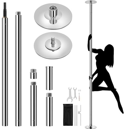Abician Barre de Pôle Dance Statique et Rotative Hauteur Réglable 225 cm-274,5 cm 45 mm de Diamètre Charge Maximale 200 kg Argent
