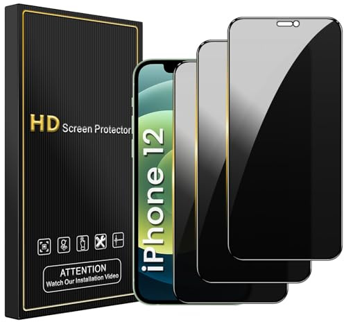 Romkasi Blickschutz Panzerglas für iPhone 12/12 Pro Schutzfolie,6,1 Zoll,9H Härte Blasenfrei Screen Protector,Vollbildabdeckung Displayschutz,3 Stück