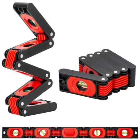 DIAMOND CHEF Folding Level, Multi-Angle Magnetic Level Ruler with 5 Hinged Sections, 4 Bubble Vials for 0°/45°/90° Reading, Compact Foldable Tool for Woodworking, Carpentry and DIY