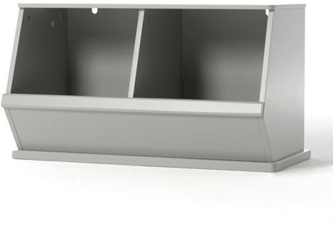 Hooga Wooden Toy Storage Unit - Double Stacking Storage Trunk Wooden Kids Toy Box- Two Large Cabinets - 77 x 34 x 43 cm (Grey, Double)