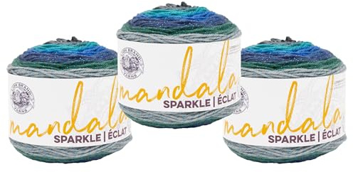 Lion Brand Yarn Mandala Sparkle, Multicolor Yarn for Knitting, Crochet and Crafting, Volan, 3 Pack