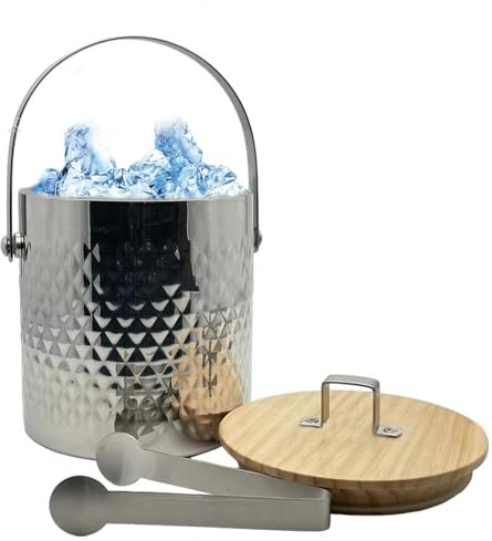 Cubo de hielo de acero inoxidable, cubo de hielo de acero inoxidable con asa para mantener el hielo en casa con pinzas para cócteles, vino, champán, whisky