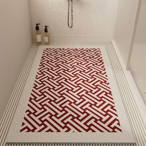 Surwin Alfombra Ducha Antideslizante, Alfombra de Bañera Secado Rápido Alfombra Baño Lufa con Orificio de Drenaje Alfombra de Ducha PVC Alfombrillas Ducha Lavable (Rojo,40x70cm)