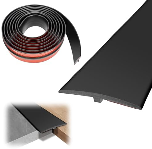 MIUUIPI Perfil de transición autoadhesivo de 3 m x 5 cm, de PVC, perfil en T, barra de transición para suelo, nivelación de altura, para suelos de parqué, laminados, umbrales (negro)
