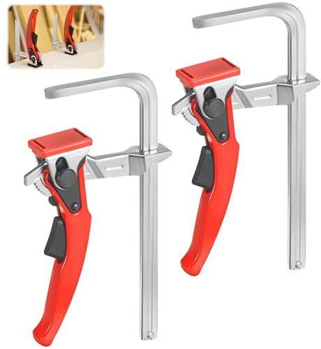 2 Lever Clamp for Woodwork, Adjustable Clamping Force Ratcheting Table Bar Clamps for Hole Table&Guide Rail System,Quick Release F Track Clip with 160mm Capacity&60mm Throat Depth for Grinding,Cutting