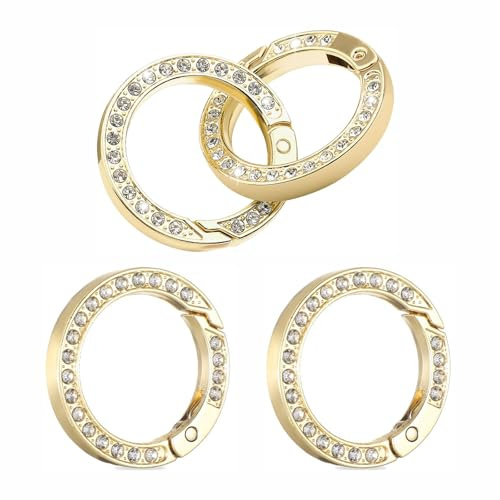 4 pcs Porte-Clés À Ressort Incrusté De Diamants Porte-Clés 25 mm Ronds en Métal Doré Mousquetons pour Sacs à Main, Porte-monnaie (Or)