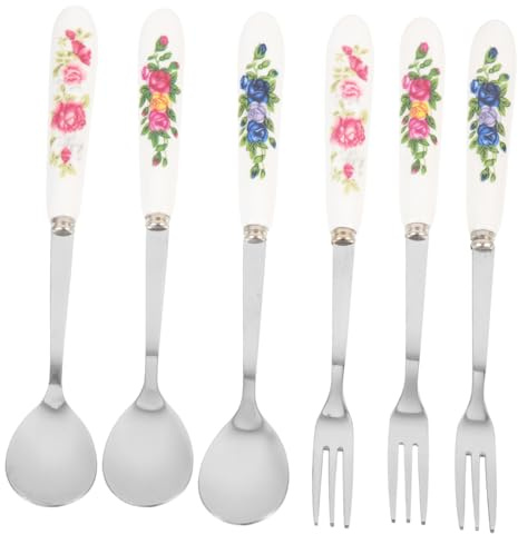 FONDOTIN Cucharas y Tenedores Reutilizables para Postre con Mango de Ergonómico Acero Inoxidable Resistente al Calor Diseño Delicado para Café Ensalada y Pasteles para Fiestas y Uso