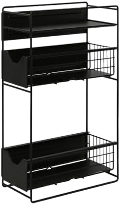 KJBDQQH Magnetisk kylskåpshylla, magnetiskt förvaringsställ för kylskåp 2/3 nivåer, sidohylla för tvättmaskin, köksorganisatör (svart 3 nivå)