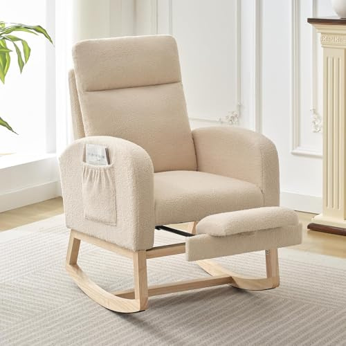 Salutmeuble Sillas mecedoras de Lactancia con reposapiés, sillas mecedoras con Respaldo Alto, sillón tapizado con Base de Madera Maciza para el salón, el Dormitorio y la habitación del bebé