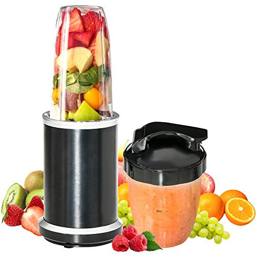 HOMCOM 1000W Blender Smoothie Maker, 4-in-1 Personal Smoothie Blender Mixer with 700ml and 350ml BPA-Free Cups, Dishwasher Safe Parts, for Ice Fruit Vegetable