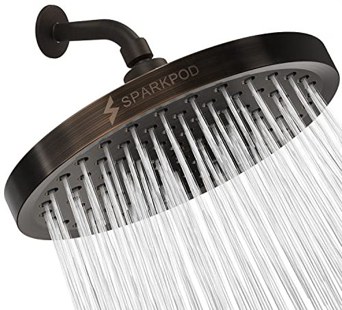 SparkPod Duschkopf, Regen mit hohem Druck, luxuriöses Design, Installation in 1 min, leicht zu reinigen, verstellbarer Ersatz für deine Duschköpfe, rund, Vintage-Öl-Bronze, 20,3 cm