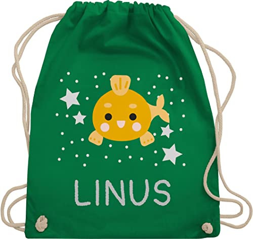 Turnbeutel Rucksack - Goldfisch Fisch Kinder - Unisize - Grün - kita beutel personalisierte+kinder+rucksäcke fische fischen name stoffbeutel sporttasche kindergarten jungen wechselbeutel