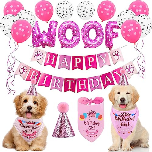Cane Pet Supplies Festa di Compleanno Decorazioni, Set di Decorazioni per Feste per Animali Domestici, Set di Bandane di Compleanno Cappello Festa per Cani, per Feste di Compleanno per Cani, (Rosa)