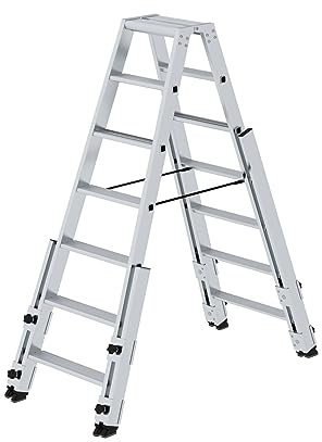 PROREGAL Stufen-Stehleiter treppengängig | 2x7 Stufen | Leiter, Teleskopleiter, Trittleiter, Bockleiter, Sprossen-Doppelleiter