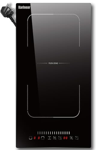 Karinear Plug in Induction Hob with Flex Zone 13Amp 2800W 2 Ring Electric Hob 30cm with 99 Min Timer Safe Lock Black 13AMP
