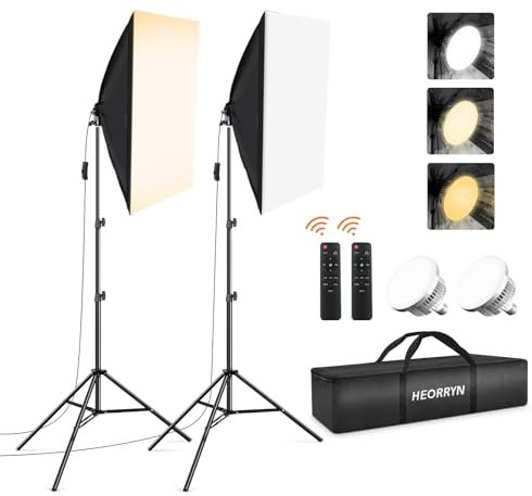 Softbox Set Fotostudio, Heorryn 85W LED Studio Beleuchtung Soft Box mit Fernbedienung dimmbare 2700-6400K Farbtemperaturen Lampen für Studio Porträts, Fotografie