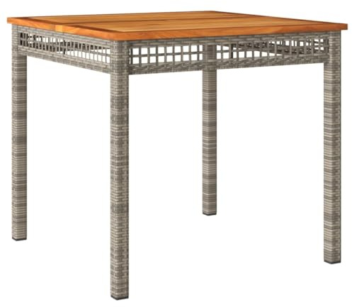 vidaXL Gartentisch Grau 80x80x75 cm Poly Rattan Akazienholz