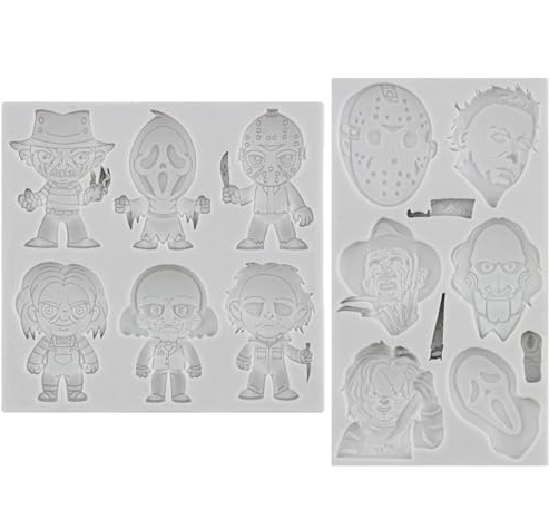 MYPRACS Lot de 2 moules en silicone 3D en forme de personnages d'horreur pour décoration de gâteaux d'Halloween et d'amis
