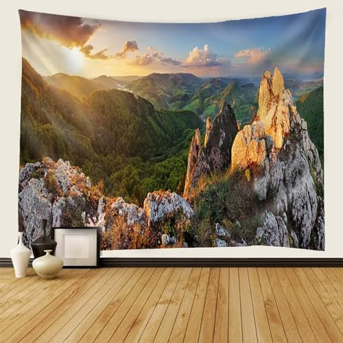 Mesnt Tapisserie Berg-Landschaft, Natürliche Berglandschaft Wandteppich Wandkunst für Schlafzimmer Wohnzimmer Dorm Decor Wandteppich, 150x150cm