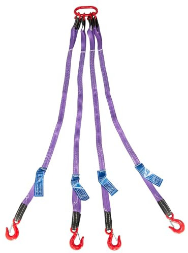 Pindex 5ft 3t Chain Sling for Lifting, 6610lbs Polyester Strap Lifting Sling Chain Hoist with G80 Alloy Steel 4 Legs Grab Hook and Adjuster, Adjustable Length and Angle for Safe Towing